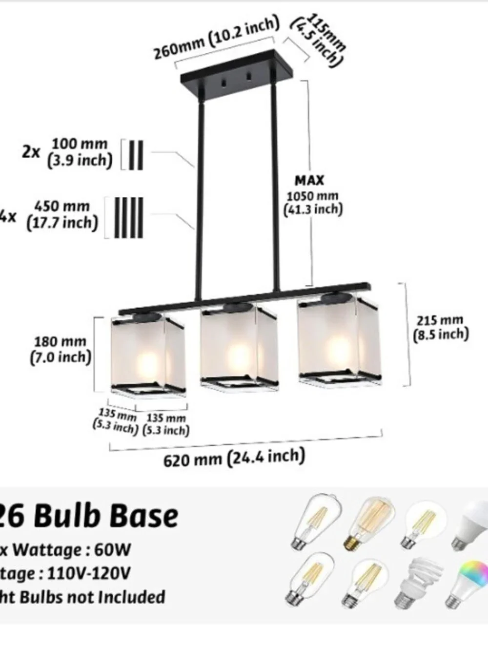 BRAND NEW: 3-Light Linear Pendant Light-Black